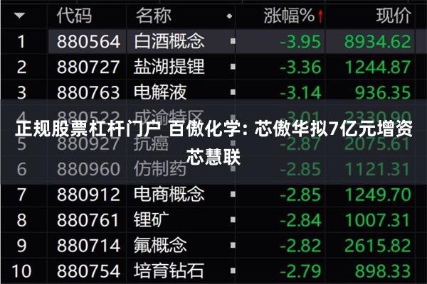 正规股票杠杆门户 百傲化学: 芯傲华拟7亿元增资芯慧联